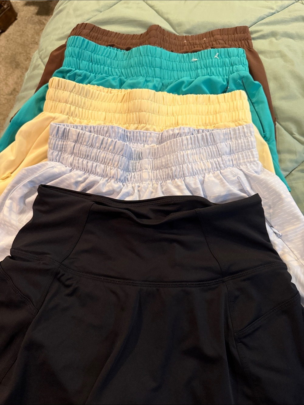 Xersion Women's Athletic Shorts Pack - Black, Light Blue, Yellow, Teal, Brown